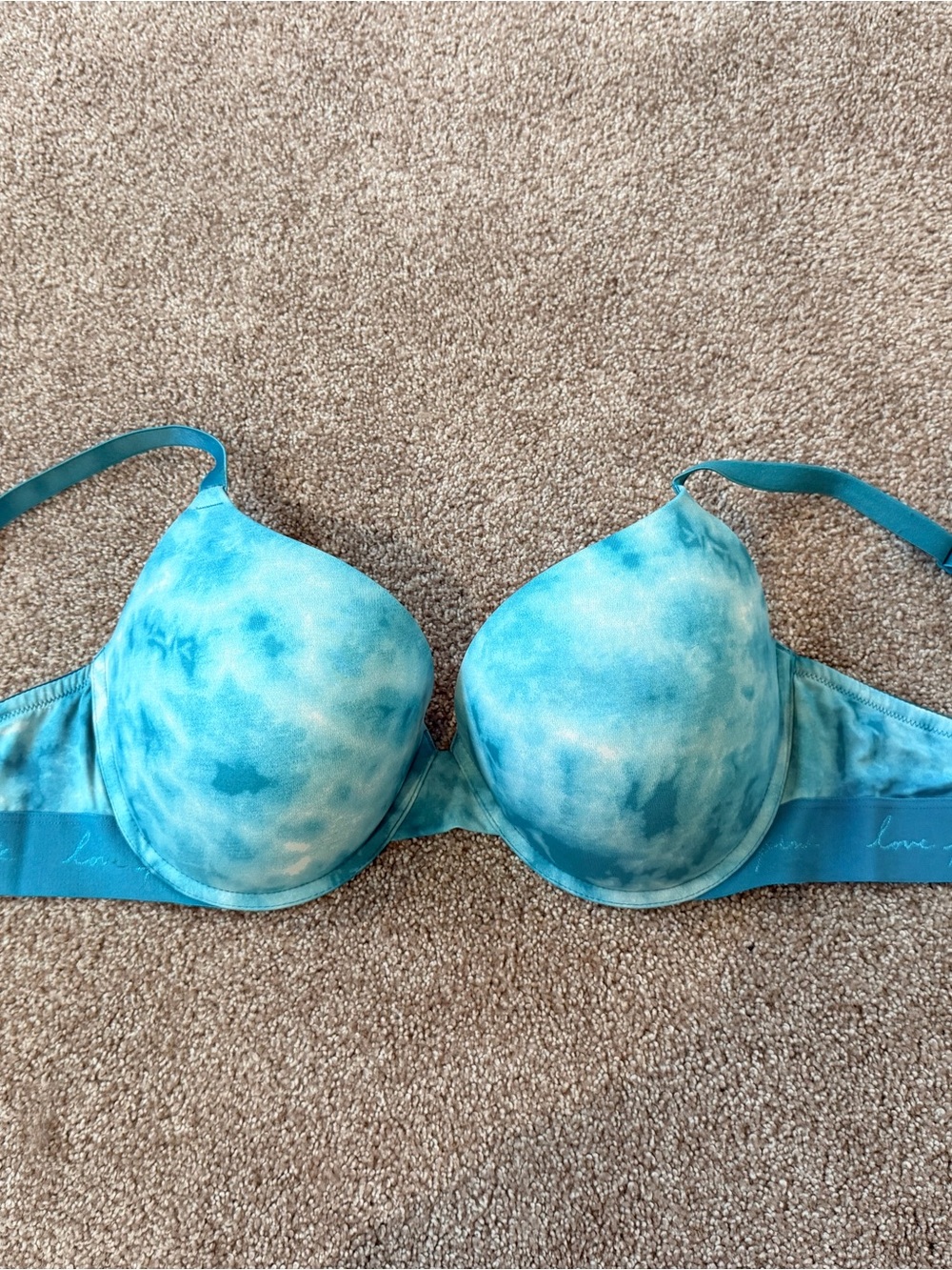 PINK Victoria Secret Teal Tie-Dye T-Shirt Push Up Bra - 36DD